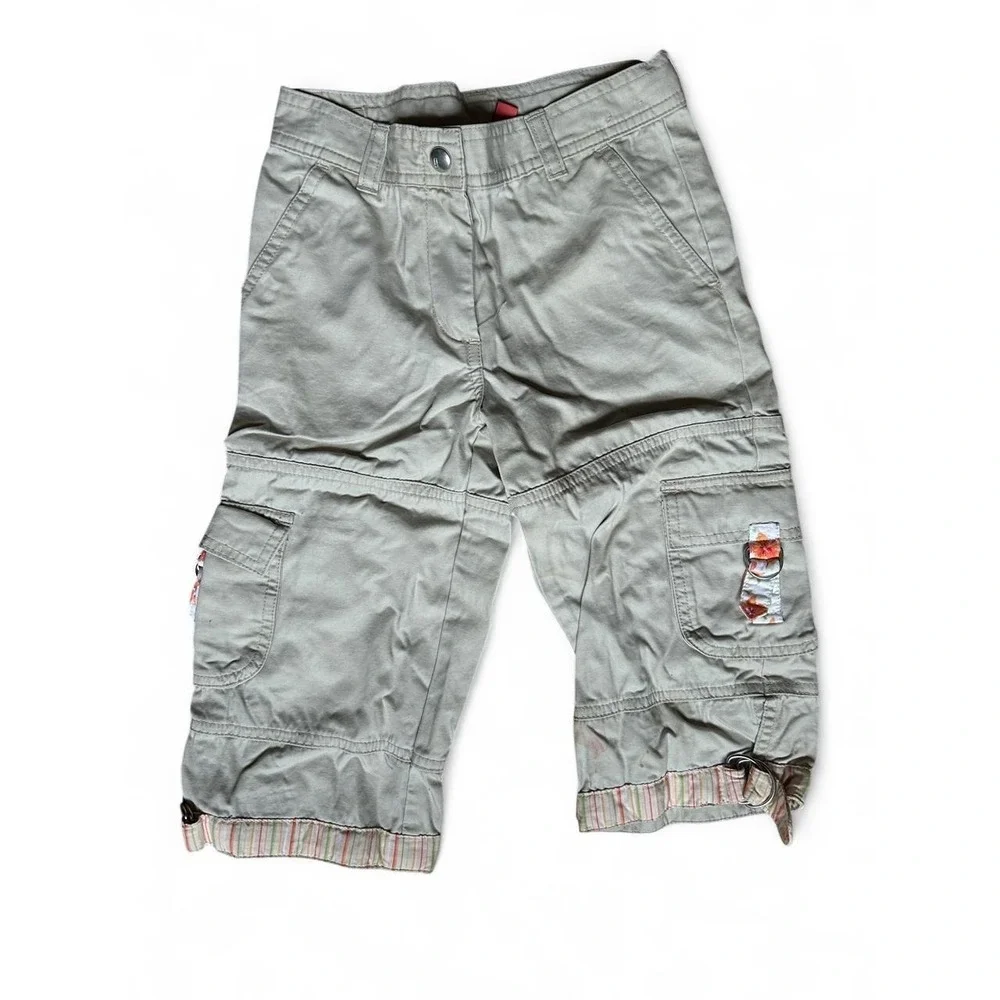 Girls Cargo Capri Pants Kitschy Retro Vintage Gymboree Khaki Y2K Utility 2004